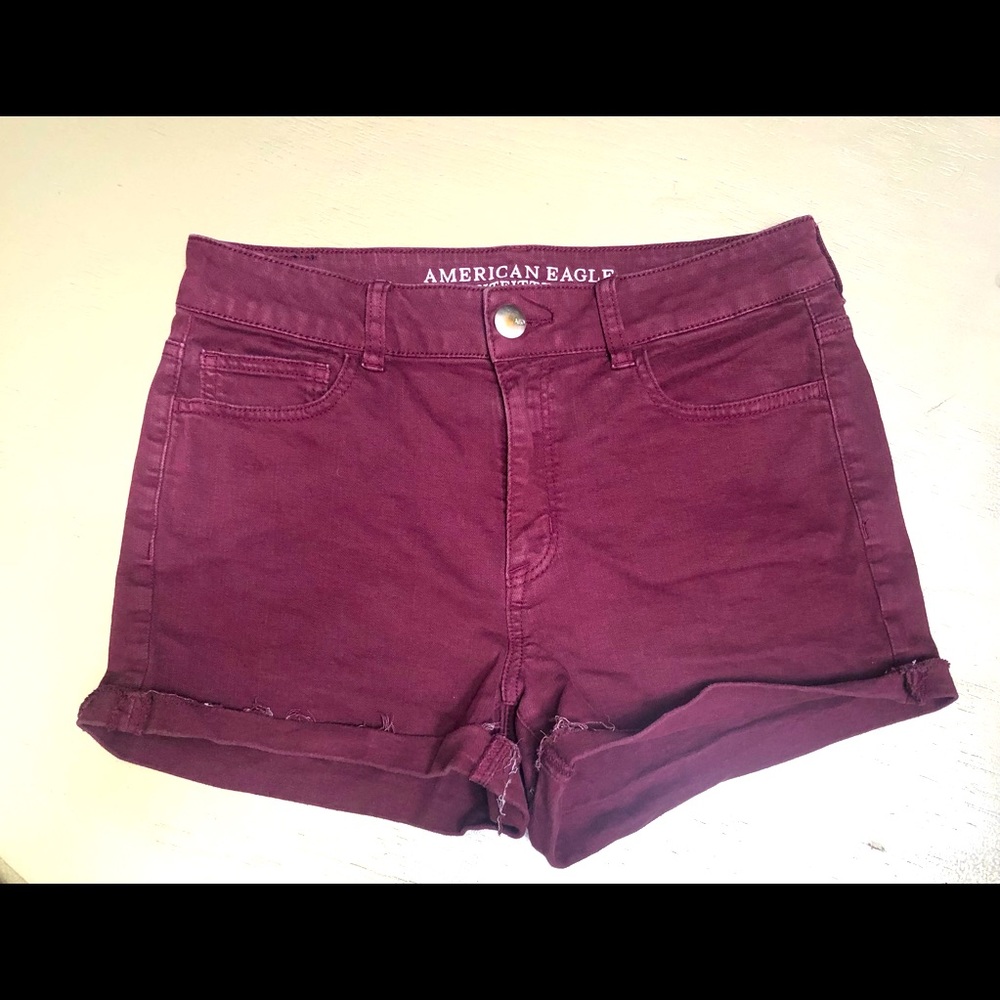 AEO Maroon Super Stretch Hi-Rise Shortie Jeans 10